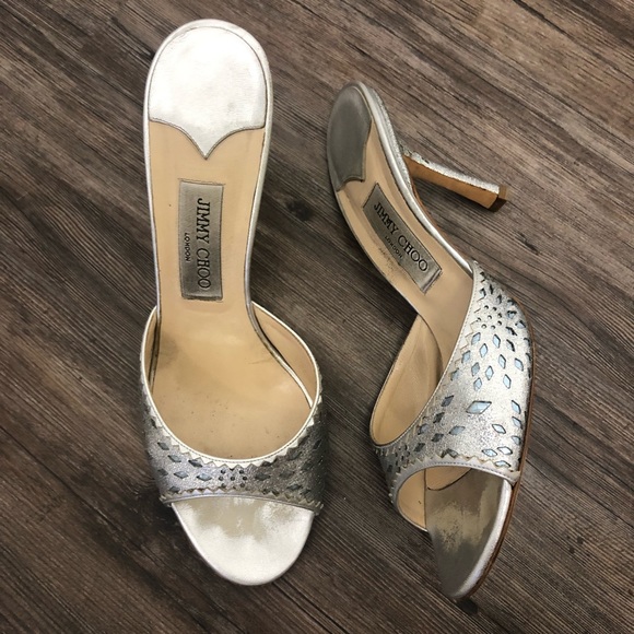 Jimmy Choo Shoes - Jimmy Choo | Silver Peep-toe Mule